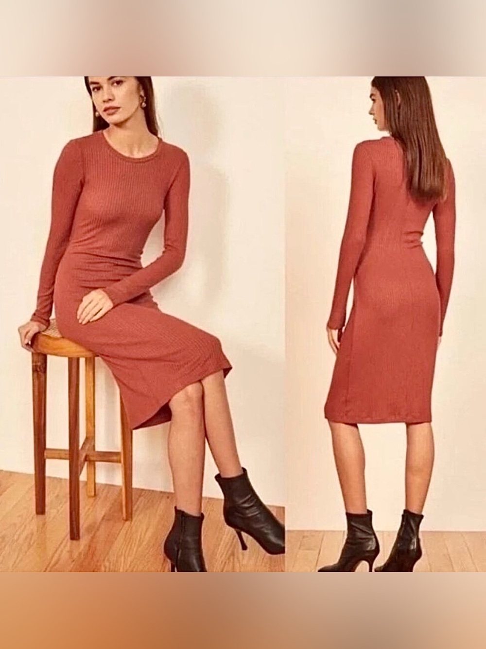 Reformation Wednesday Ribbed Long Sleeve Bodycon Dress